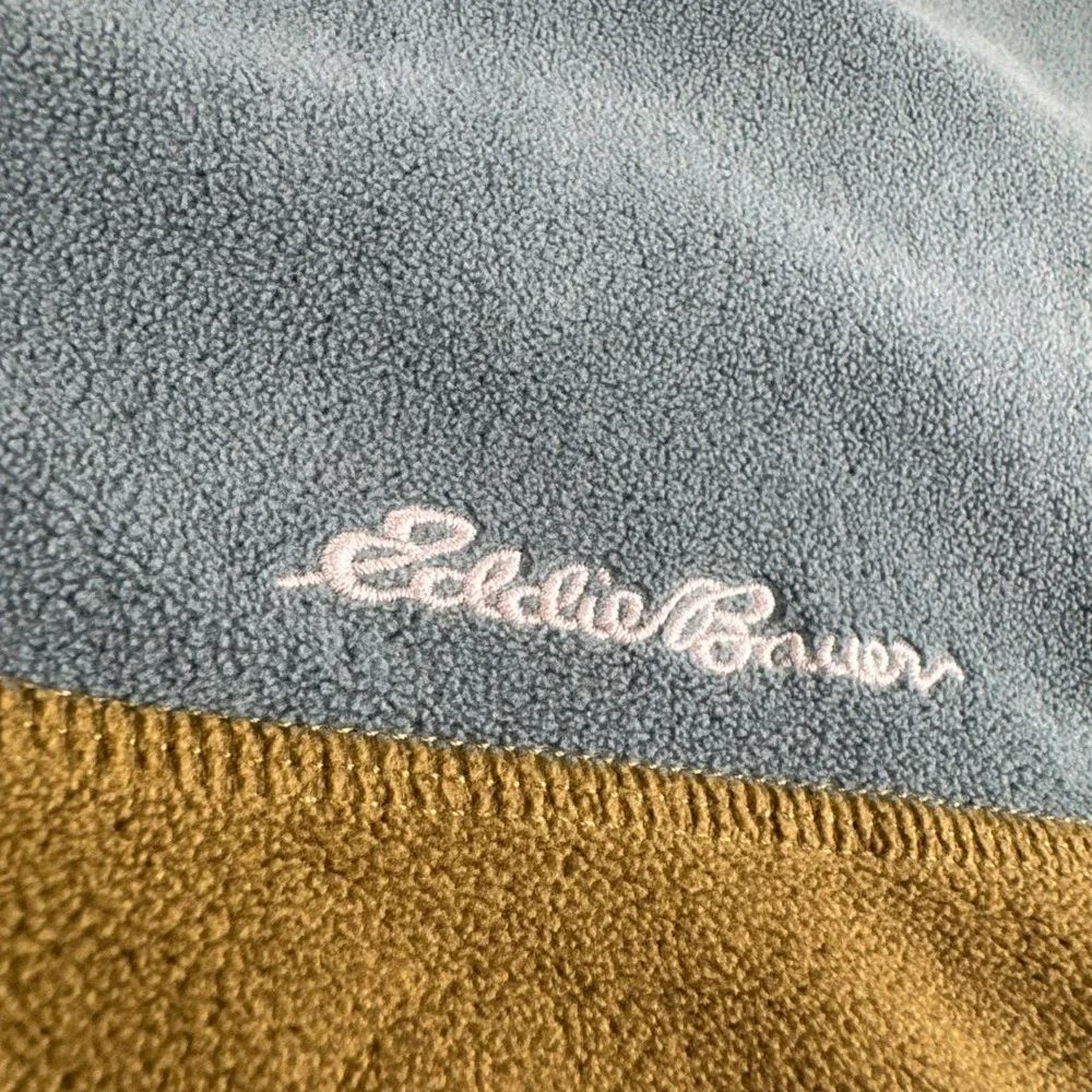 Eddie Bauer Mens 2XL Fleece Pullover Snap Neck Colorblock Blue Green Outdoor